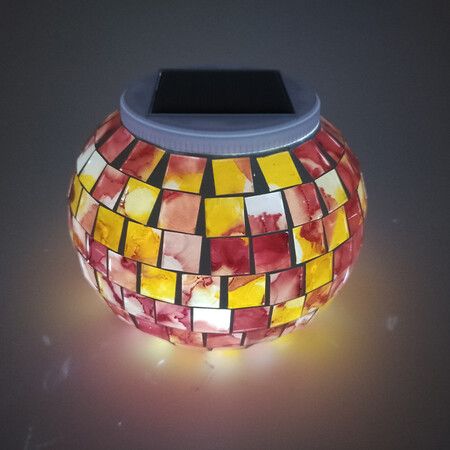 Pink-Color Changing Solar Powered Glass Ball Lights, Table Lights Waterproof Led Night Light for Outdoor/Indoor Decorations, Ideal Gift(Mosaic Glass)