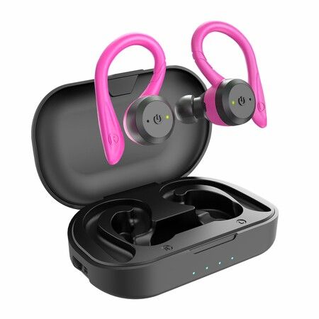 Bluetooth Headphones Wireless Earbuds IPX7 Waterproof Built-in Mic in/Over-Ear Earphones Bluetooth Earbud Perfect for Sports and Daily Use-Pink