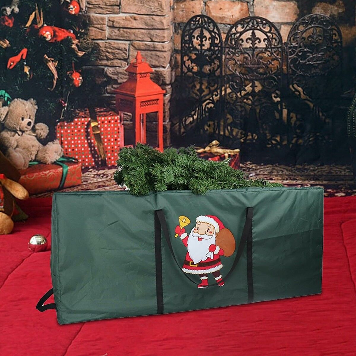 Christmas Tree Storage Bag Organizer for Party Accessories, Green Santa 122 x 38 x 51cm