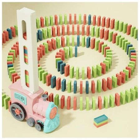 Kids Games Domino Train Toys: 180PCS Automatic Stacking Creative Game 3+ Year Old - Stem Montessori Toy for Boys Age3+ Summer Autistic Christmas Birthday Gifts 5 6 Toddler Girls Ages 3+ (Pink)