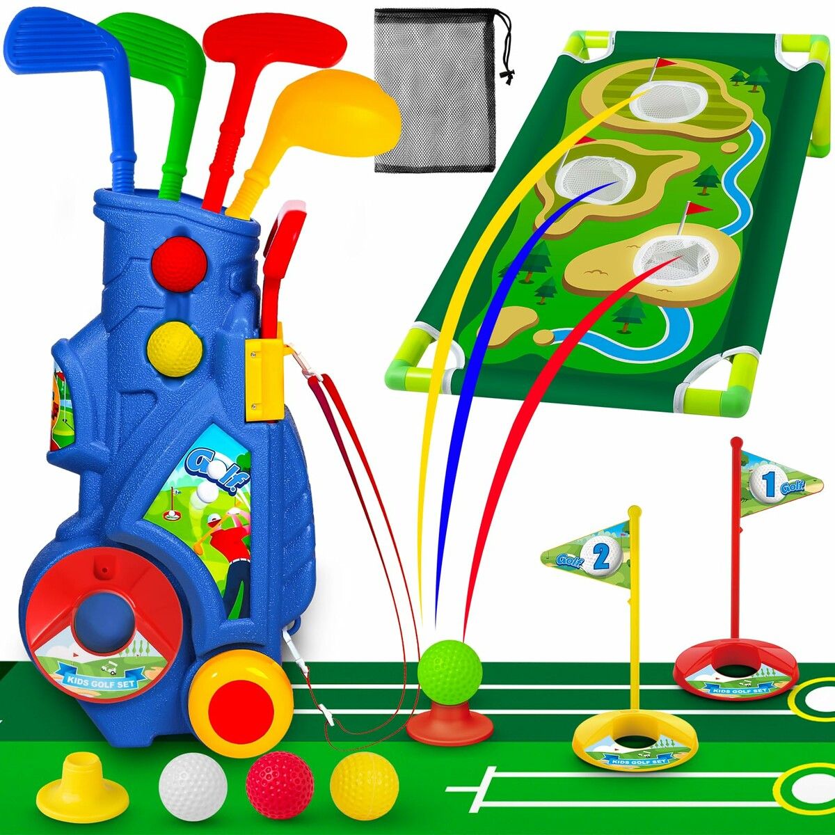 Complete Golf Club Set for Kids Indoor Outdoor Sports Toys Ideal for Boys and Girls Ages 3+ Includes Putting Mat Balls Golf Clubs and Cart