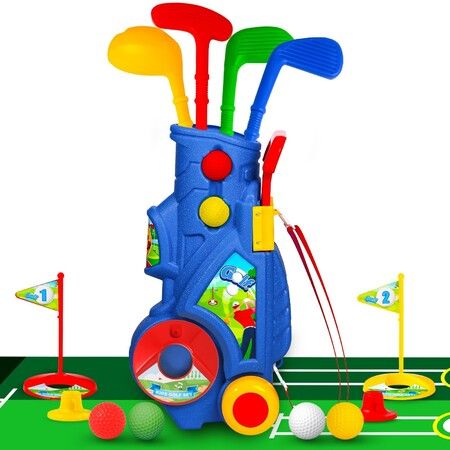 Golf Club Set for Kids,Indoor Outdoor Sports Toys for Boys Girls Ages 3+ Year Old,Christmas Birthday Gift Kids,Toddler Golf Set with 4 Clubs,8 Balls,2 Practice Holes,Shoulder Strap