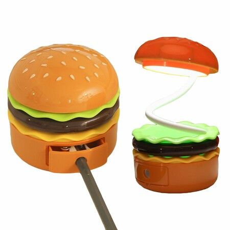 Small Desk Lamp Hamburger Cute Night Light, Foldable Rechargeable Kids Table Lights Novelty Reading Lamps with Pencil Sharpener Gift for Kids