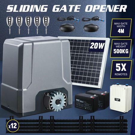 Solar Auto Gate Opener Sliding Door Operator Automatic Motor System 500kg Opening Driveway Garage Home Security Remote Control 4m Gear Track