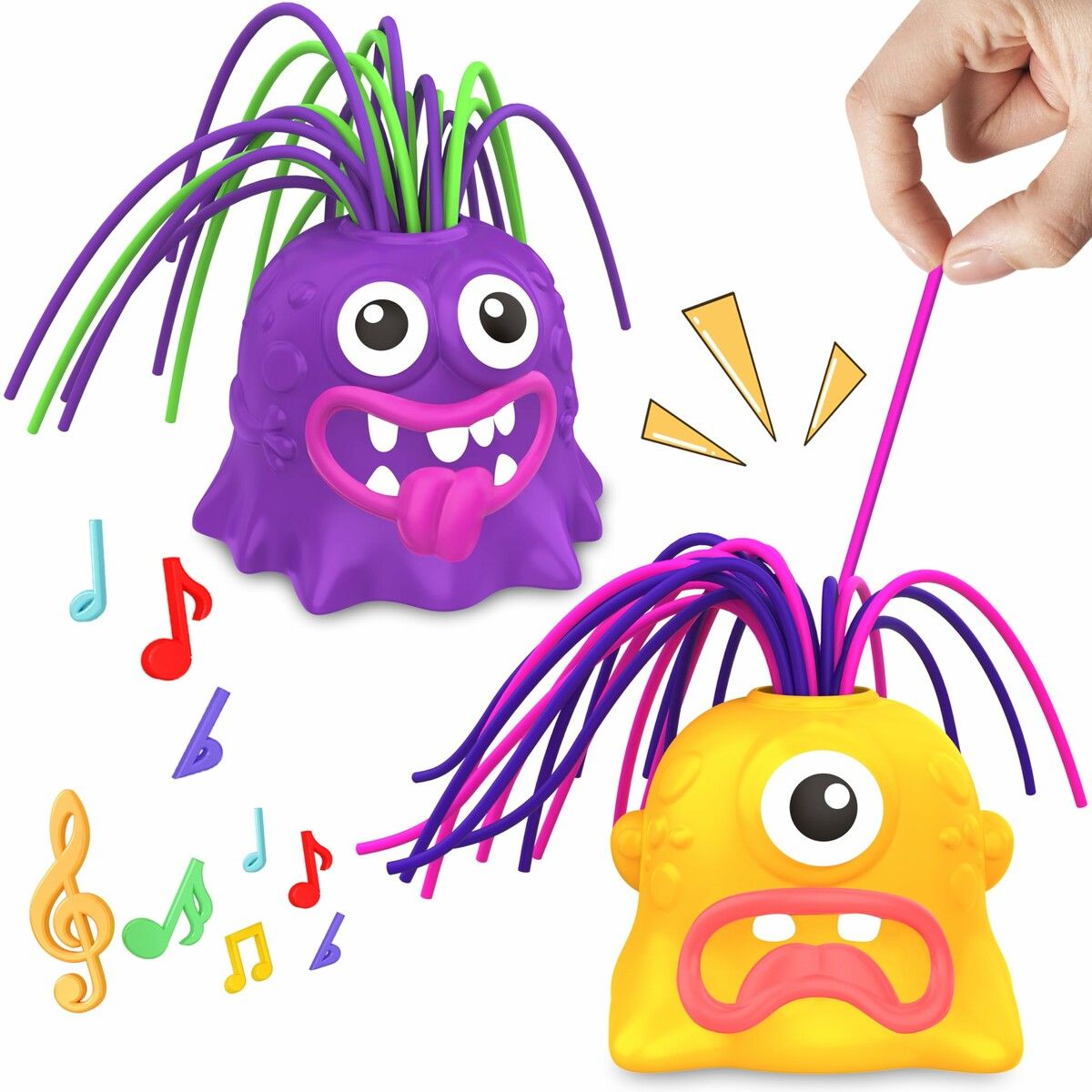 2PCS Fun Hair Pulling Fidget Screaming Monster Toys,Anti Anxiety Toys and Venting Novelty Toys,Different Screams Made by Hair Pulling,for Age3+ Kids Boys and Girls (Yellow&Purple)