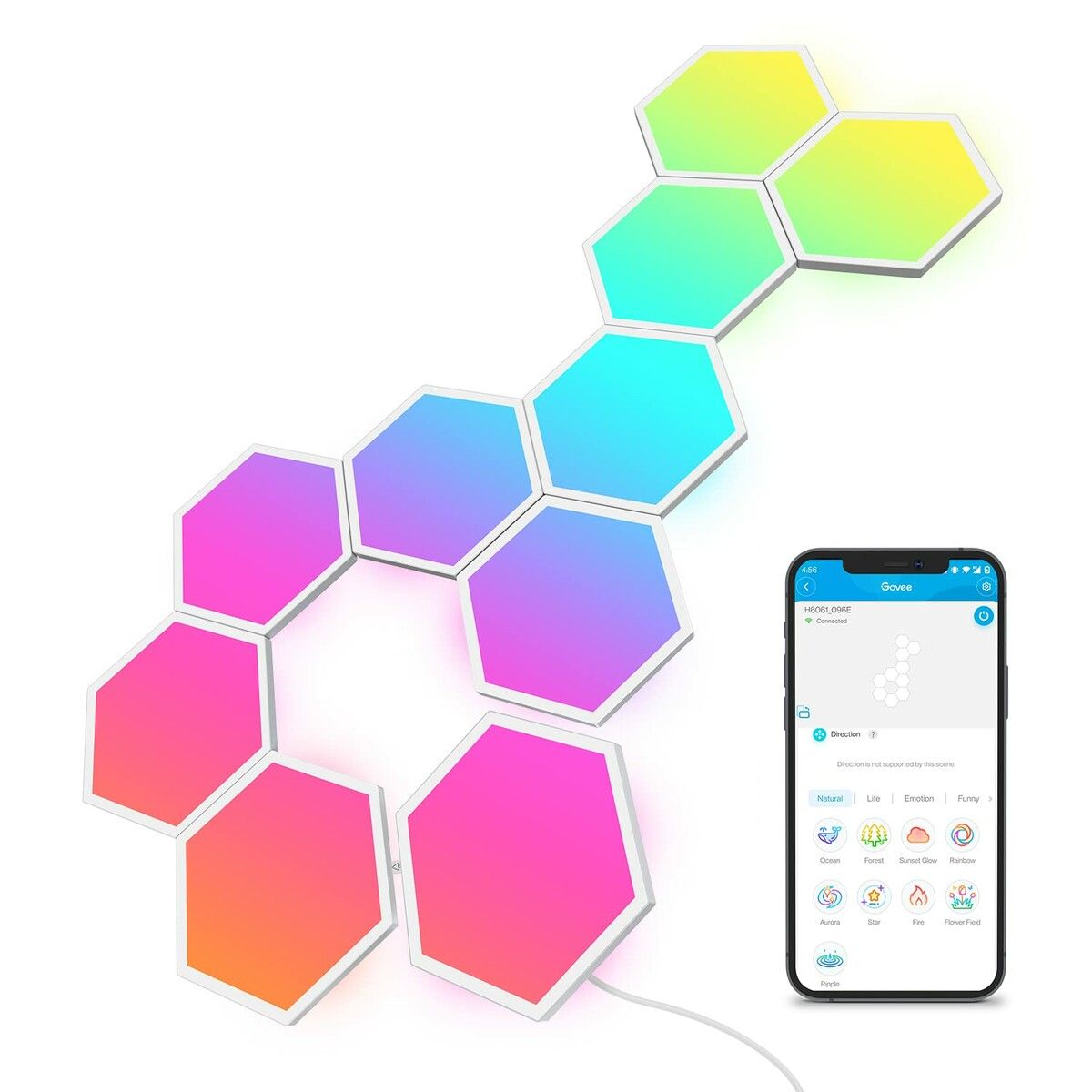 10 Pack-Glide Hexa Light Panels,Hexagon LED Wall Lights, Wi-Fi Smart Home Decor Creative Wall Lights with Music Sync, Christmas， Gaming Decor,