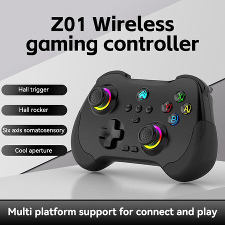 Wireless Game Controller for PC/iOS/Android/Switch, Remote Gamepad with Joystick Adjustable Turbo Vibration Supports Multi-Platform&App- Black