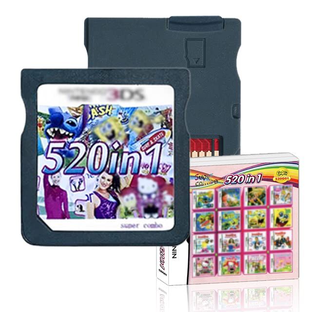 520 in 1 Game Cartridge Classic Nostalgic Games Pack Combo Compatible Support with Handheld Dual Screen Console