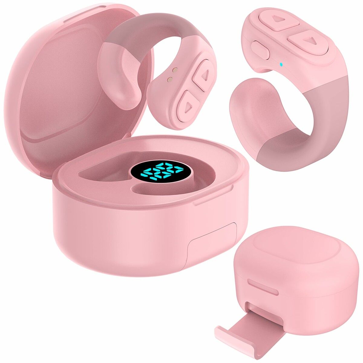 Tiktok Scroll Ring with Bluetooth,Kindle App Remote Page Turner Clicker,with Mobile Phone Holder,Wireless Camera Shutter Selfie Button-Compatible with iPhone,iPad,Android (Pink)