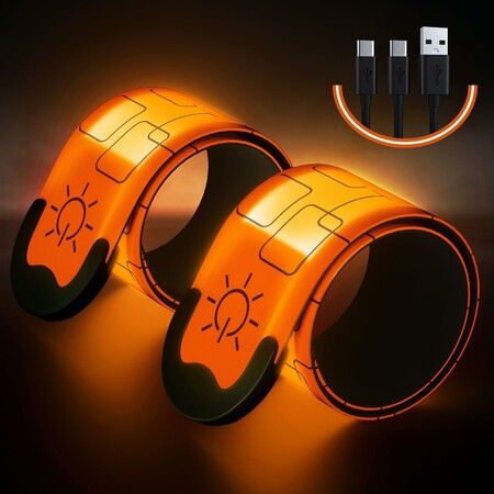 LED Armband Rechargeable for Running Walking at Night,Running Lights for Runners,Running Lights,High Visibility Reflective Running Gear Adjustable Light Up Bands for Men Women Kids (Orange,2 Pack)