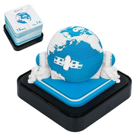 Desk Calendar With Lights 2024 DIY Earth Calendar 3D Memo Pad Paper Art Earth Sculpture Gift For Teacher/Colleague/Classmate/Child (Earth-Blue)