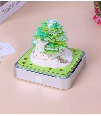 Time Piece Calendar 2024,Desk Calendar With Lights DIY 3D Calendar 2024 DIY  Calendar 3D Memo Pad Paper Art Sakura Tree House With Calendar (Pink)