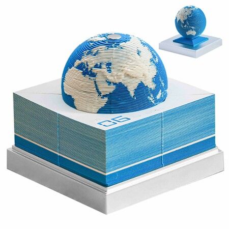2024 3D Calendar DIY Earth Timepiece Calendar 2024 Desk Calendar Desktop Tear Away Calendar Sculpture Non-sticky Artsy Pads for Home Office School (Blue)
