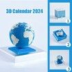 2024 3D Calendar DIY Earth Timepiece Calendar 2024 Desk Calendar Desktop Tear Away Calendar Sculpture Non-sticky Artsy Pads for Home Office School (Blue)