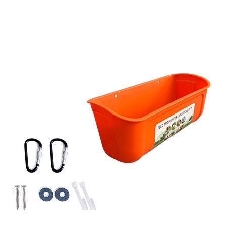 1 Pack Chicken Feeder Box Feed Trough and Waterer Bucket with Clips for Goat Duck Turkey Sheeple Pig Horse Chicken Deer Goose, Goat Feeder Supplies Color Orange