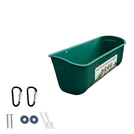 1 Pack Chicken Feeder Box Feed Trough and Waterer Bucket with Clips for Goat Duck Turkey Sheeple Pig Horse Chicken Deer Goose, Goat Feeder Supplies Color Green