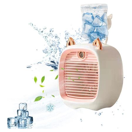 Portable Air Conditioner Fan for Kids, Rechargeable Mini Evaporative Air Cooler in 3 Speeds, USB Personal Air Conditioner Fan and Humidifier for Home Office Bedroom (Pink)