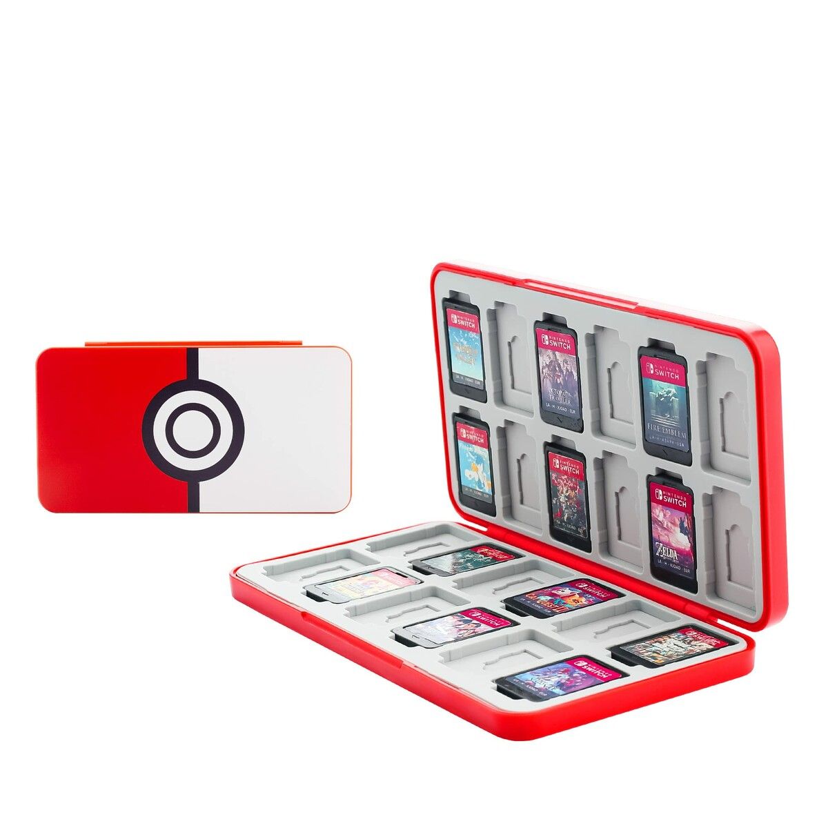 Poke Ball - Game Card Case for Nintendo Switch/Lite/OLED, Game Cartridge Holder with 24 Game Card Slots and 24 Micro SD Card Slots， Magnetic Buckle