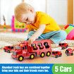 5 In 1 Fire Carrier Truck Toy Car Set Toddler Construction Model Friction with Light Sound Power Christmas Birthday Gift