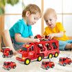 5 In 1 Fire Carrier Truck Toy Car Set Toddler Construction Model Friction with Light Sound Power Christmas Birthday Gift