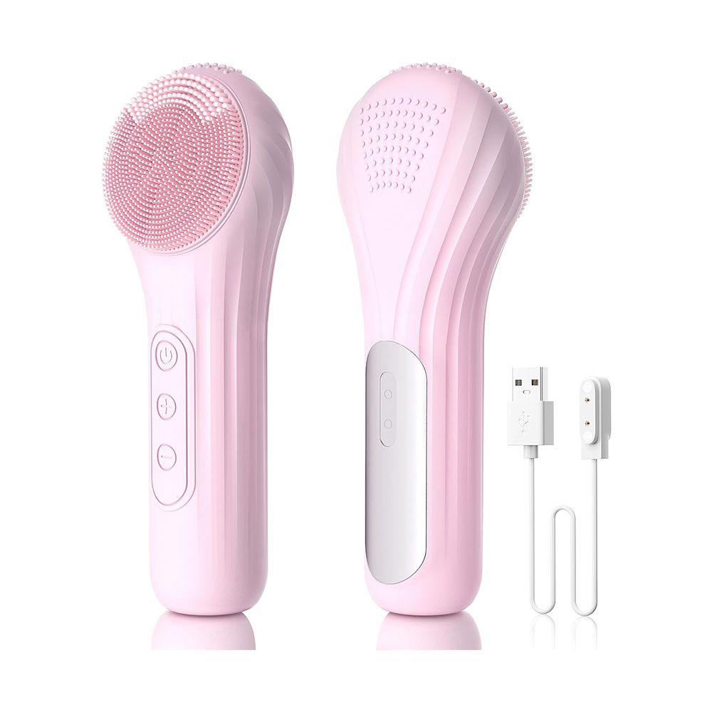 Electric Facial Cleansing Brush, IPX7 Waterproof Soft Silicone Face Scrubber Exfoliator Pink