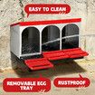 3 Hole Chicken Nesting Box Hen Roll Away Laying Boxes Chook Nest Brooder Poultry Egg Coop Roost Perch Galvanised Steel Plastic with Vents Lid