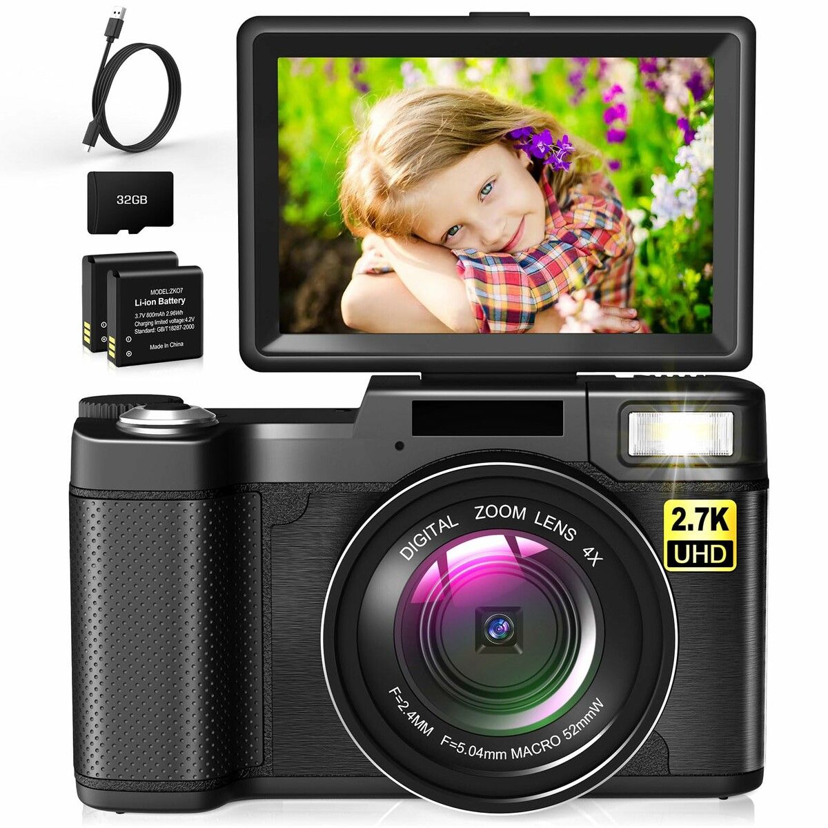 Digital Camera for Photography FHD 2.7K 30MP Vlogging Camera,Point and Shoot Cameras with 3 Inch 180 Degree Flip Screen,32GB TF Card Portable Small Camera for Teens Kids Seniors