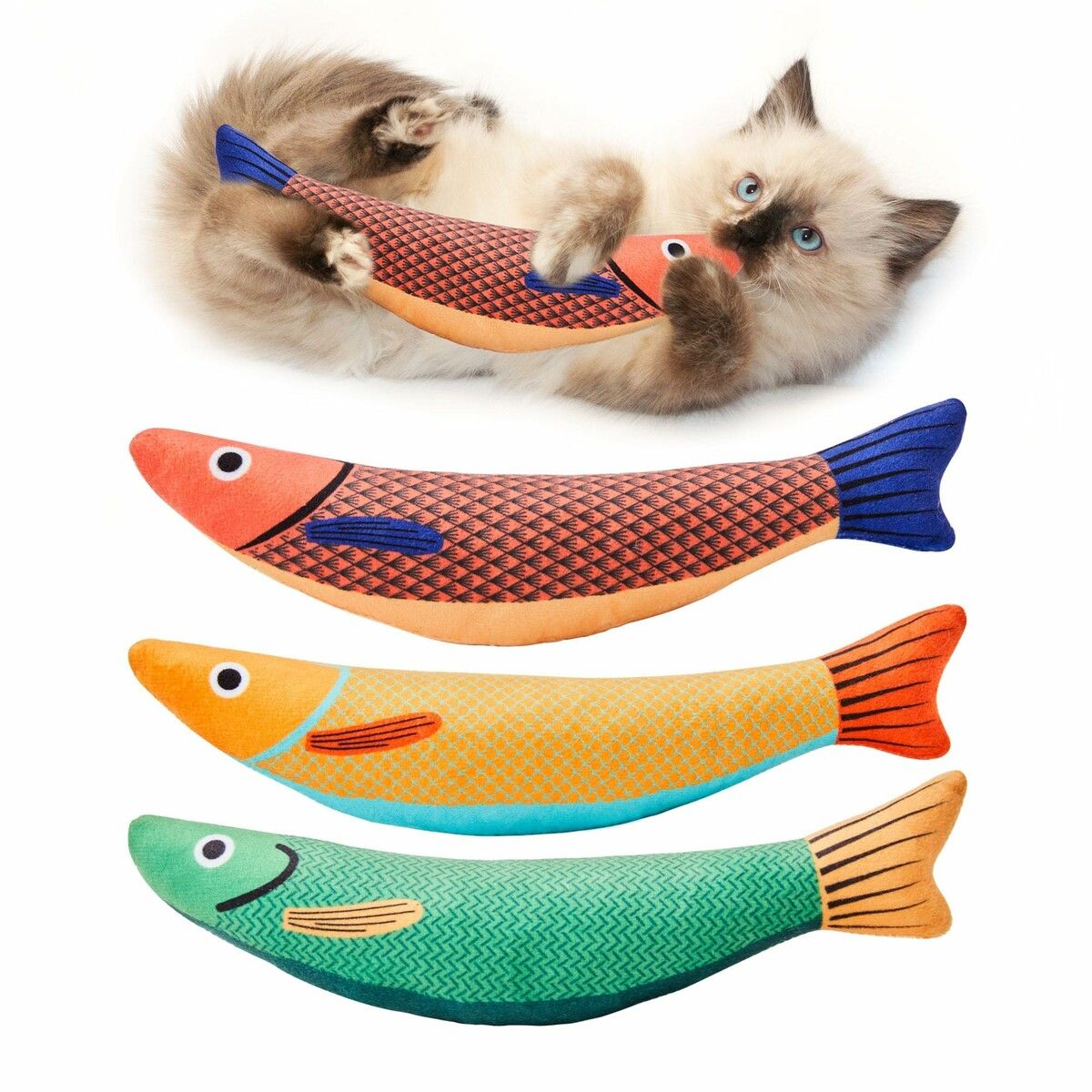 Cat Toys Saury Fish 3 Pack Catnip Crinkle Sound Toys Soft and Durable, Interactive Cat Kicker Toys for Indoor Kitten