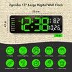 13 In Large LED Digital Wall Clock with Date and Temperature for Living Room Office Decor