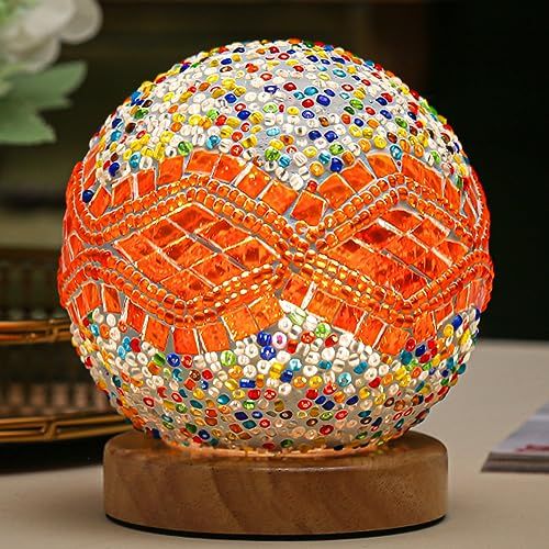 Baroque Nightlight Romantic Free Bohemian Creative USB Rechargeable Bedroom Decor Table Lamp Decorative Glass Lamp Kids Gift Color Orange