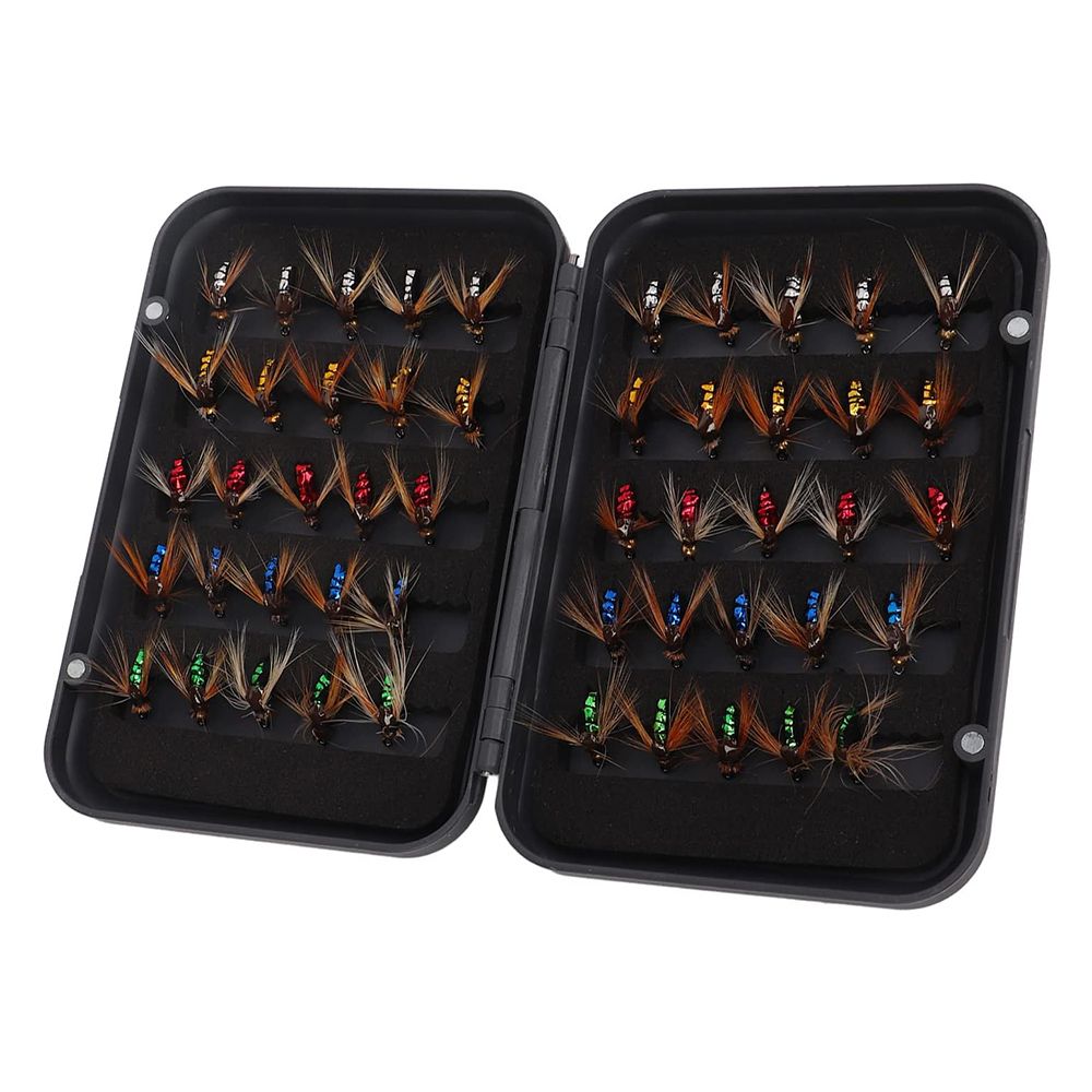 Fly Fishing Lure Kit Portable Simulated Fly Fishing Lure with Storage Box for River Hobbyist 50pcs