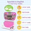 Pink-Bilingual Spanish English Learning Small Laptop Toy with Screen,Educational Computer to Learn Alphabet ABC,Numbers,Words,Spelling,Maths,Music.