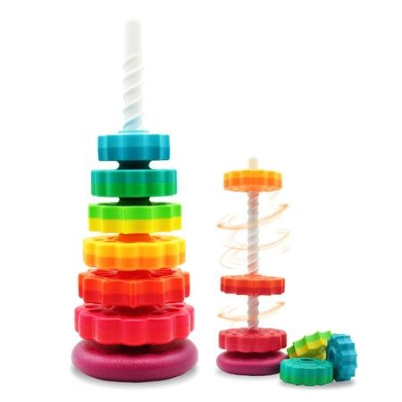 Educational Spinning Stacking Toys, Rainbow Stacking Rings Toy, Toddlers Toys Montessori Sensory Learning Toy for Girls and Boys Spin Wheel Toys for Kids