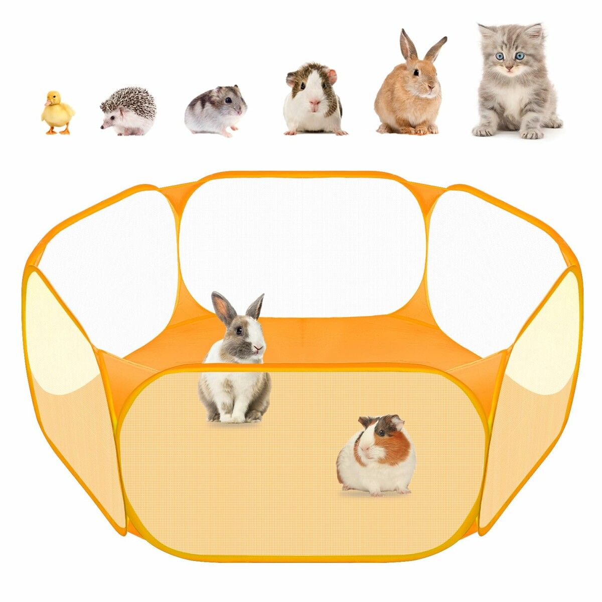 Small Animals C&C Cage Tent,Breathable & Transparent Pet Playpen Pop Open Outdoor/Indoor Exercise Fence,Portable Yard Fence for Guinea Pig,Rabbits,Hamster,Chinchillas and Hedgehogs (Orange)