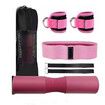 3 in 1 Exercise Kit with Mattress Bar Hip Thrust Anklets Exercise Weight Elastic Bands Resistance for Exercises Fitness Pink