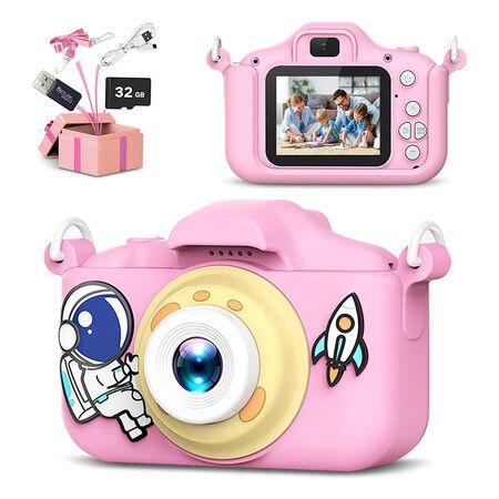 Kids Camera for Girls/Boys, Portable Selfie Toy Camera for Kids Ages 3-12, 20MP 1080P HD Digital Video Camera with 32GB SD Card for Kids, Birthday Christmas Festival Gifts (Pink)