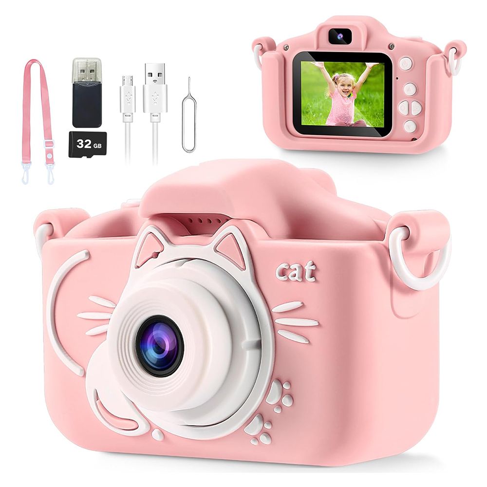 Kids Camera for Kids, Digital Camera for Kids Ages 4, 5, 6, 7, 8, 9, Christmas Birthday Gifts, MP3 Player, Kids Camera for 10-12 Years Old, children's camera with 32 GB card, Pink