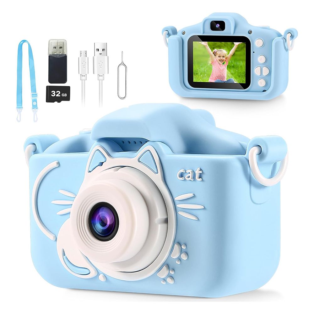 Kids Camera for Kids, Digital Camera for Kids Ages 4, 5, 6, 7, 8, 9, Christmas Birthday Gifts, MP3 Player, Kids Camera for 10-12 Years Old, children's camera with 32 GB card, Blue