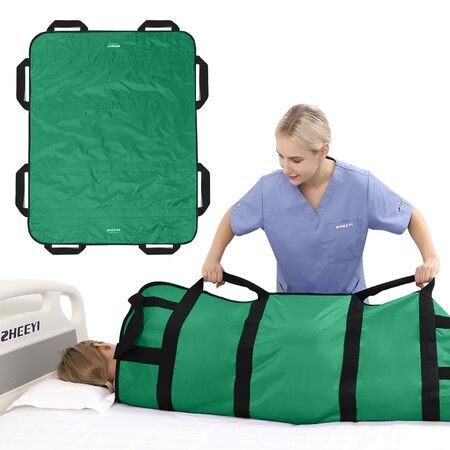 120*100cm Green-Positioning Bed Pad with Handles Hospital Sheets Transfer Board Belts Patient Lift Elderly Assistance Incontinence Mattress,Washable