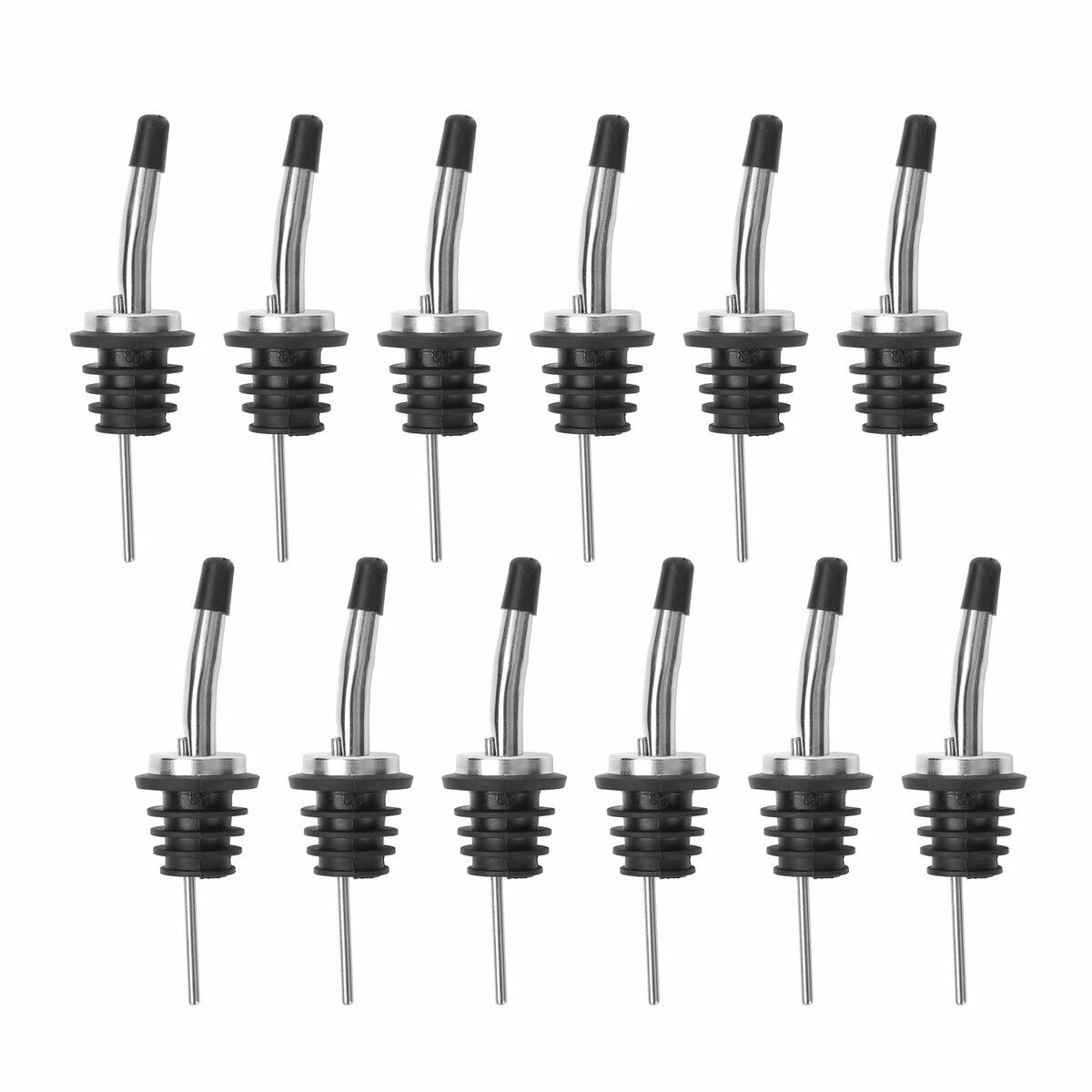 12 Pack Classic Bottle Pourers,Stainless Steel Liquor Pour Spouts Tapered Spout - Liquor Pourers with Rubber Dust Caps for Alcohol,Olive Oil,Bar Bartender Accessories