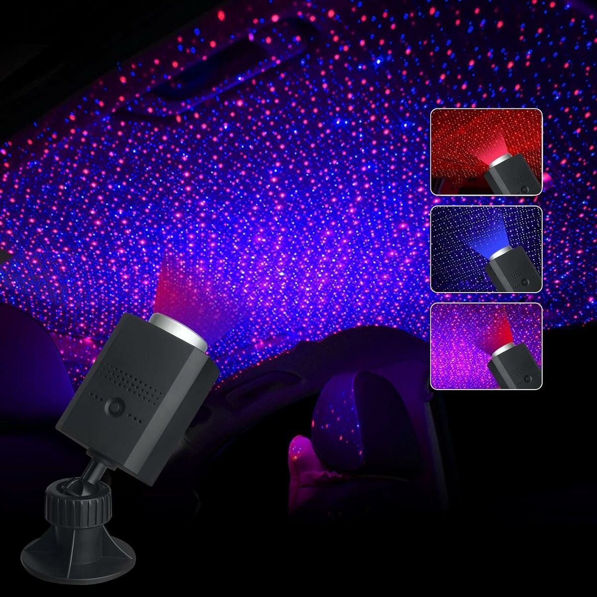 USB Star Projector Night Light, 3 Colors 9 Lighting Modes for Car Bedroom Party Ceiling (Blue and Red)