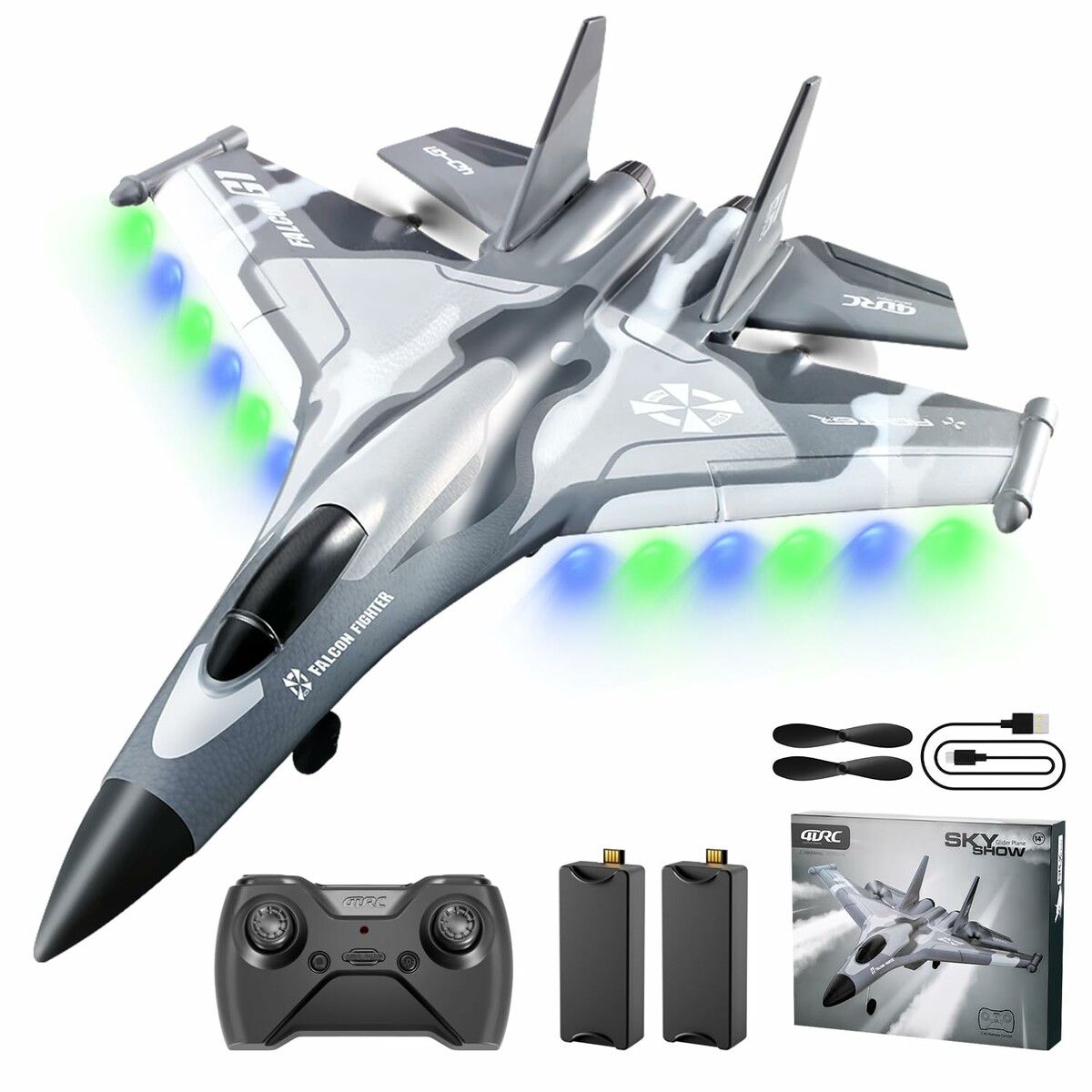 RC Plane 2.4GHz 4 Channel Remote Control Airplane Fighter Toys,Easy to Fly Chritsmas Gift for Beginners and Advanced Kids,6-axis Gyro and 2 Batteries