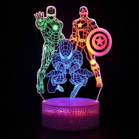 3 Color Changing Night Lamp, 3D Visual Illusion Heros LED Lamp for Kids Toy Christmas Birthday Gifts Heros