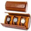 3 Watch Case for Men and Women, Watch Roll Travel Case - Storage Organizer and Display(Brown)