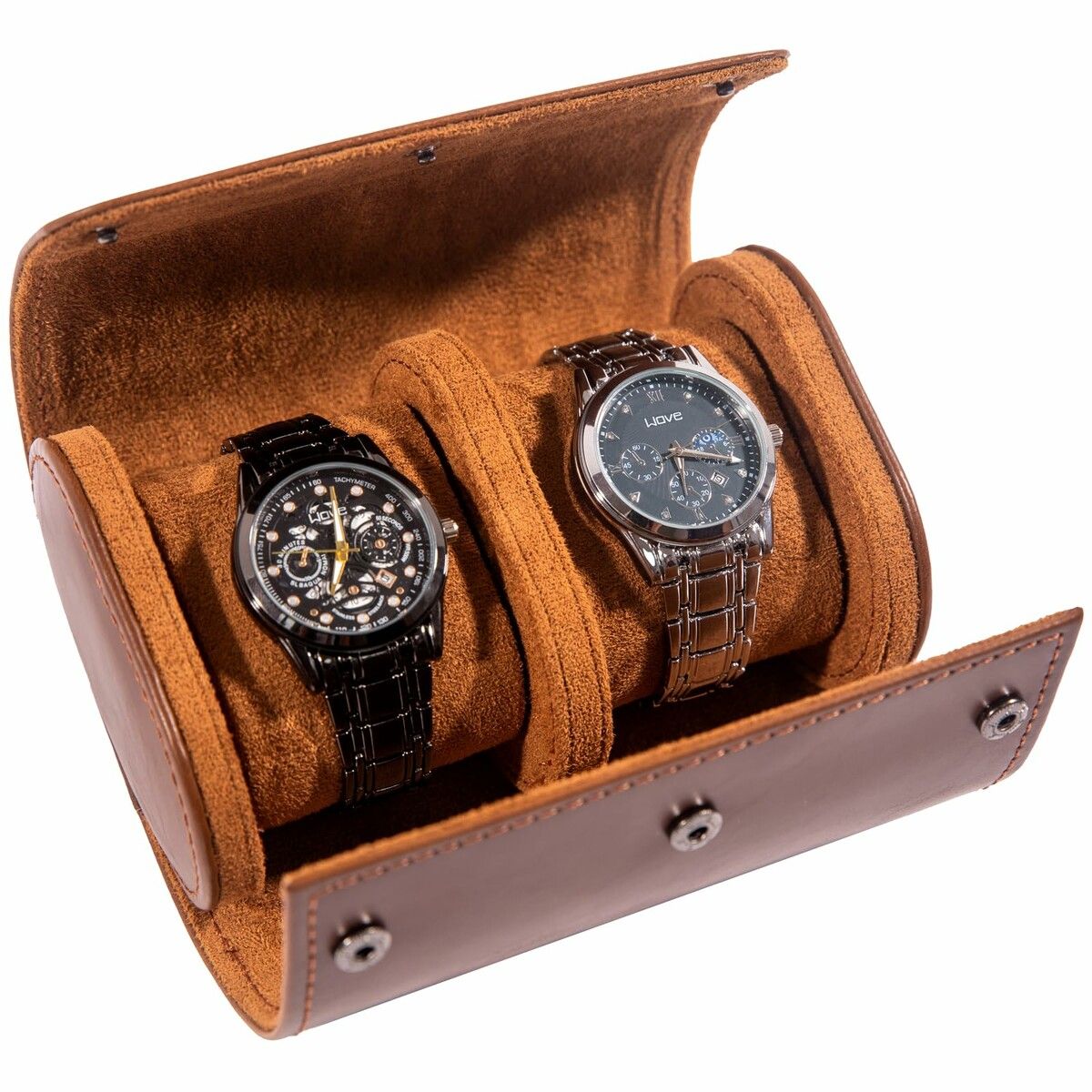 2 Watch Case for Men and Women, Watch Roll Travel Case - Storage Organizer and Display(Dark Brown)