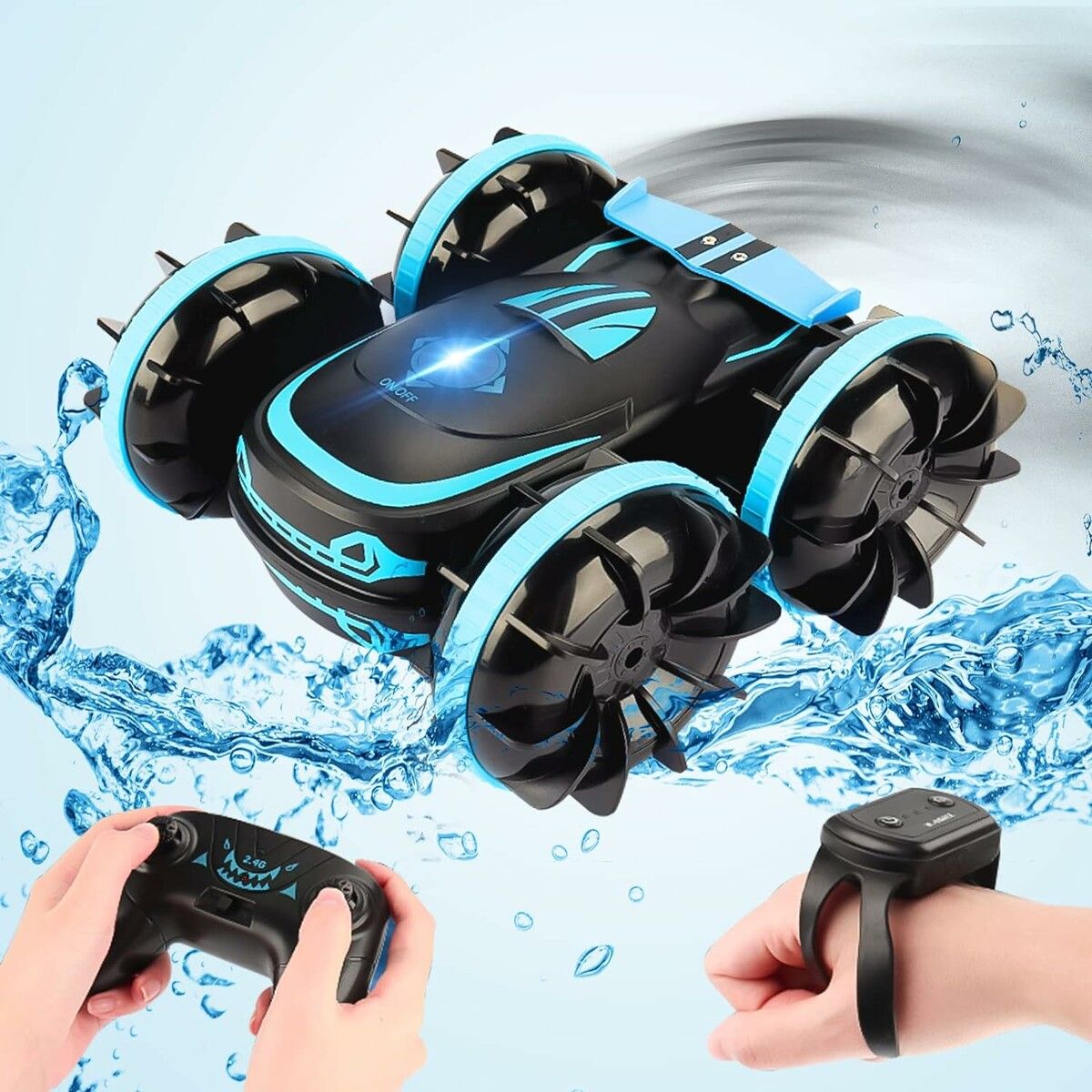 Amphibious Remote Control Car, 2.4Ghz 4WD Double Sided 360° Rotating RC Stunt Car, Remote Control Car with Gesture Sensor, Toy Cars Gifts for Kids Age 4+ Years Old and Up (Blue)