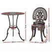 Gardeon 3PC Patio Furniture Outdoor Bistro Set Dining Chairs Aluminium Bronze