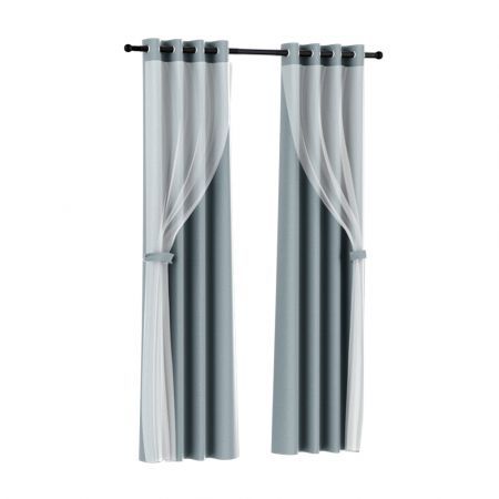 Artiss 2X 132x213cm Blockout Sheer Curtains Light Grey