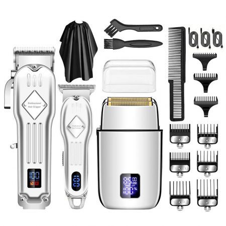 Electric Hair Trimmer Barber Cordless Full Set And Trimmer Set Rechargeable Hair Beard LED Display for Men(Sliver)