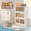 Cat Litter Box Tray Enclosure 3 in 1 Bed House Kitty Cave Storage Cabinet Toilet Villa Condo Furniture Stackable Foldable Khaki